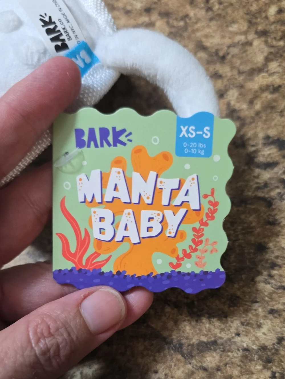 BARK White Manta Baby Plush Dog Toy with Pink & Lavender Accents NWT XS-S 0-20 P